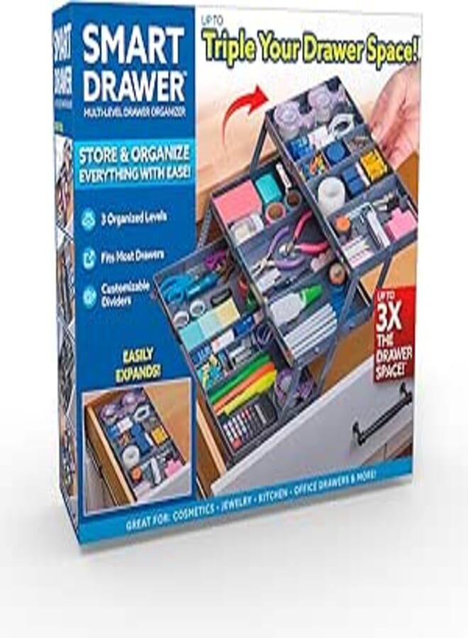 Ontel Smart Drawer Organizer, Multi-Level Jewelry and Cosmetics Storage, Black, 2.65 in